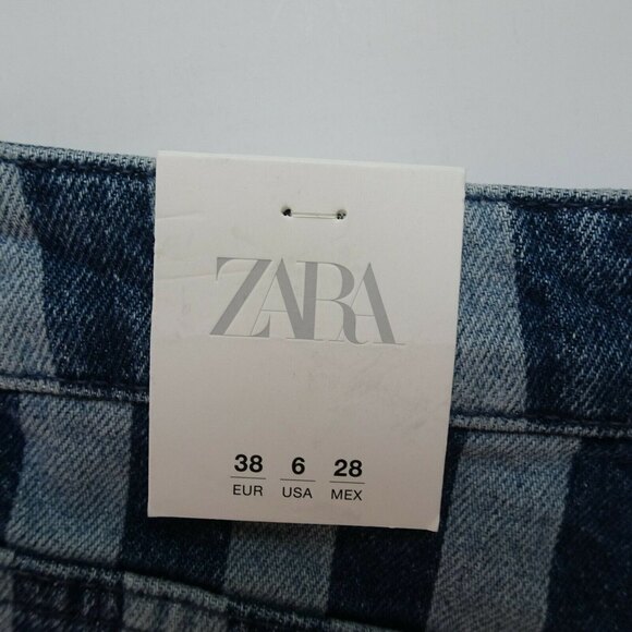 Zara Women's Striped Denim Jean Shorts High Rise Hi-Waist Blue Modern Chic NWT 6 - Picture 7 of 14